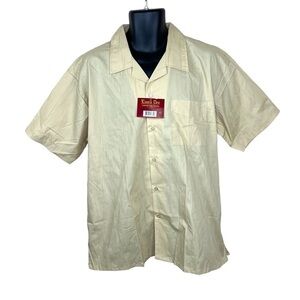 NEW Lions Den Beige Textured Button Down Short Sleeve Shirt Large